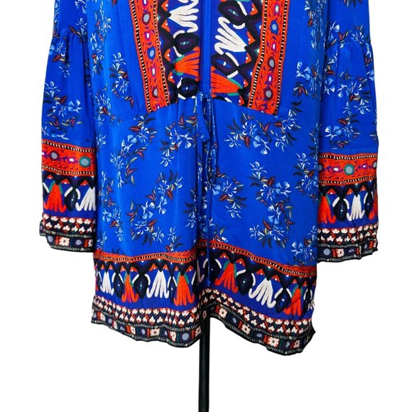 Kobi Halperin Women Mina Silk BOHO Top in Blue Size M Medium red wide sl… - Picture 3 of 8